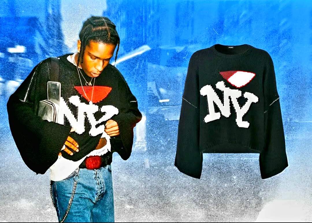 پلیور اورسایز راف سیمونز و شلوار گشاد ایسَپ راکی – ASAP Rocky Raf Simons knit outfit