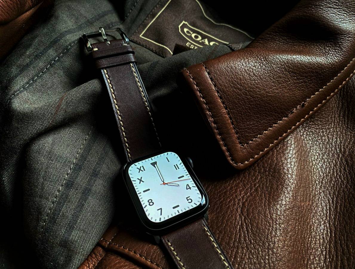 minimalist accessories leather bag watch flat lay