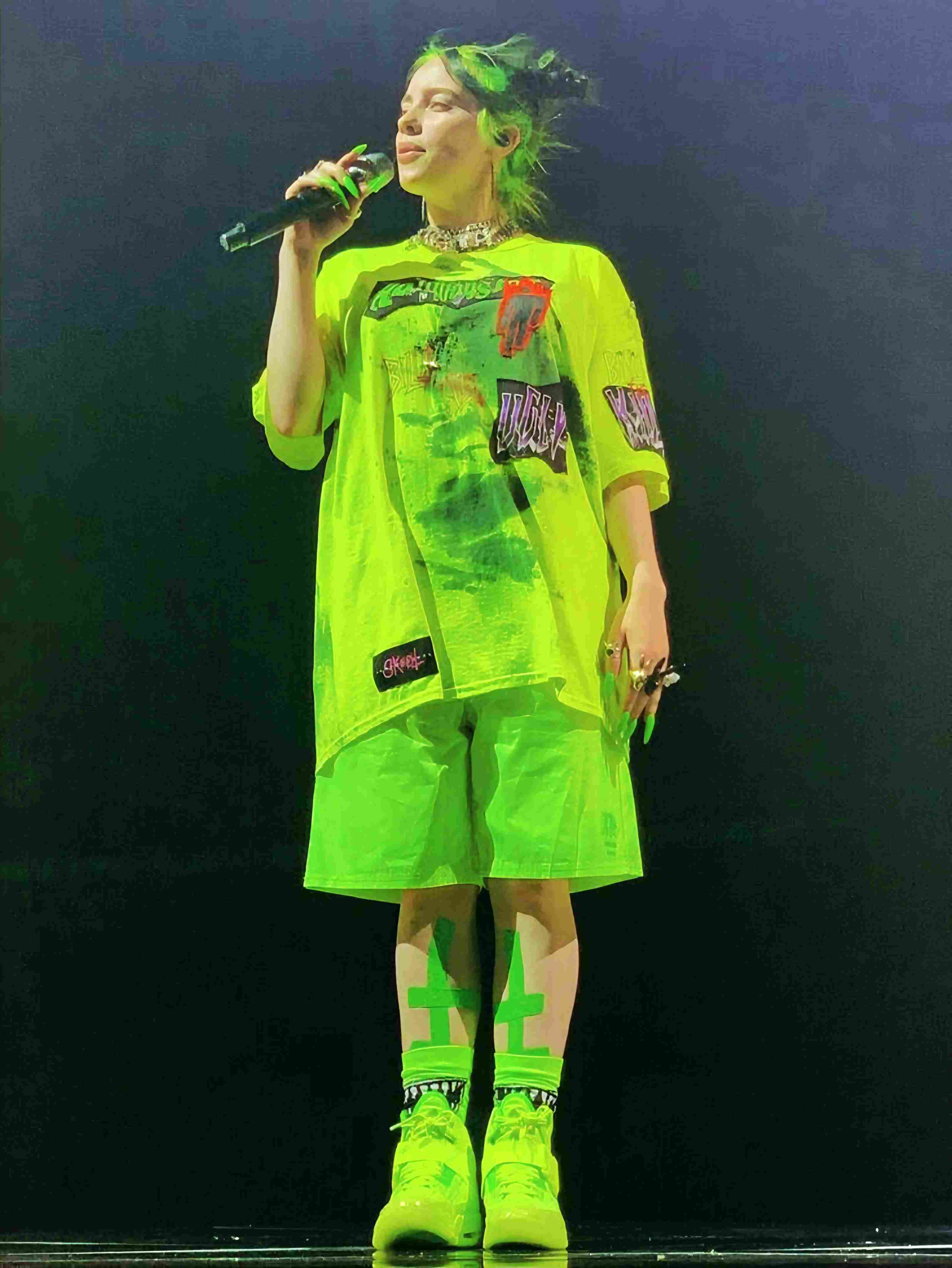 Billie Eilish black and neon green hairstyle