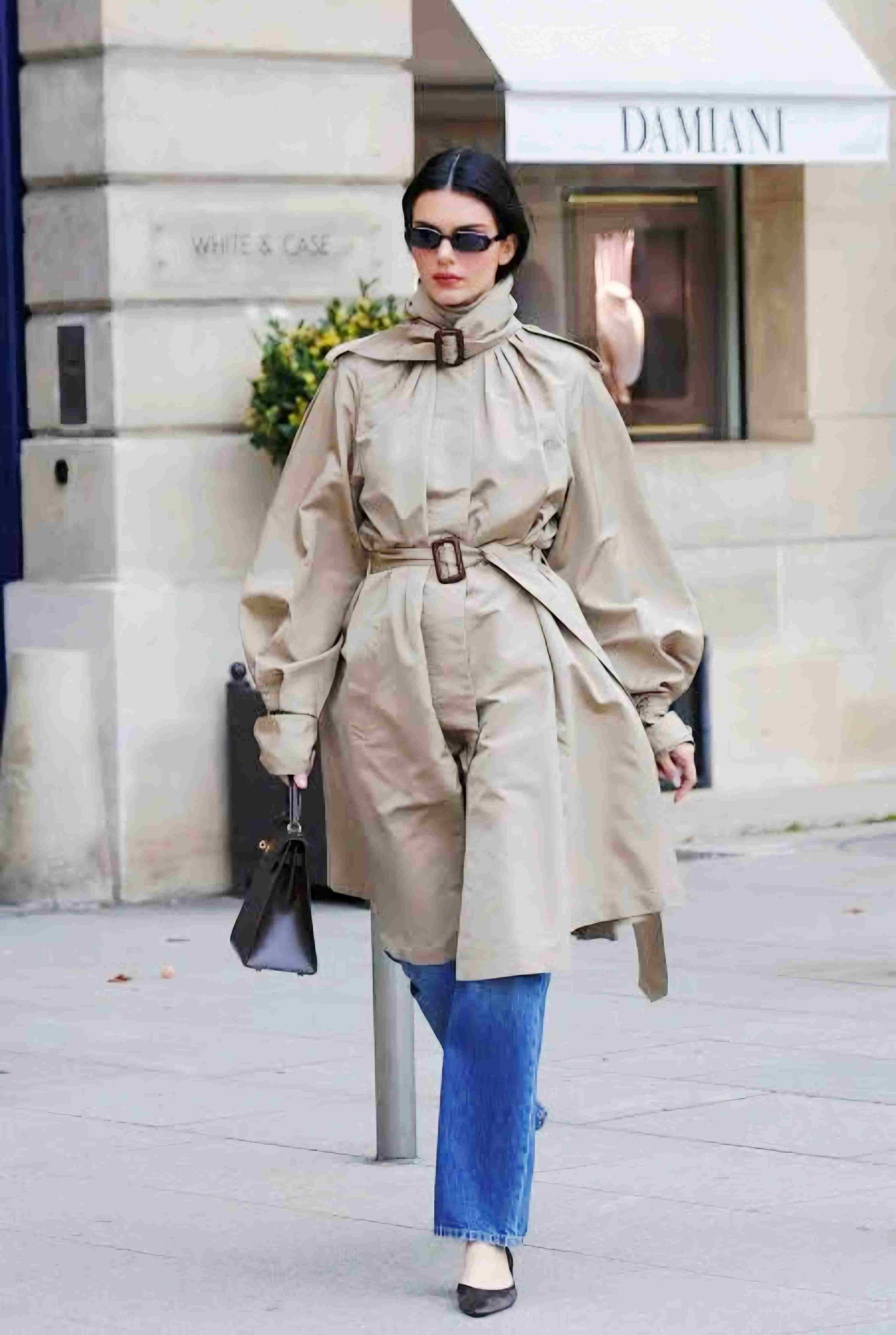 Kendall Jenner beige coat street style look