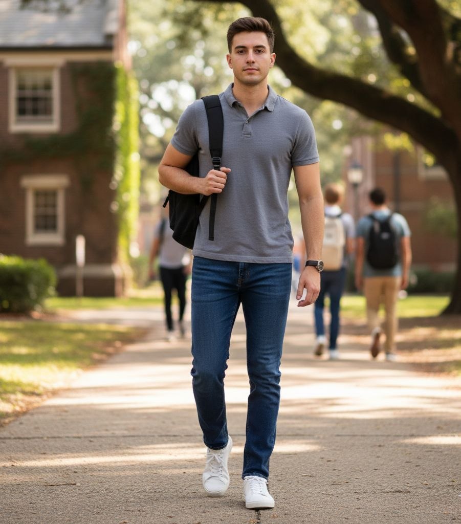 استایل پولوشرت طوسی با جین تیره مردانه