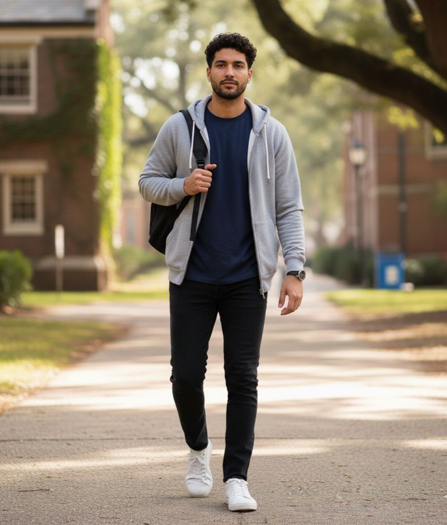 استایل سویشرت طوسی با اسلش مشکی